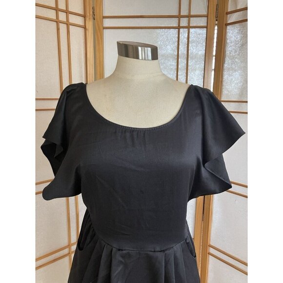 Free People Black Mini Dress, tie back, pockets, Boho Size 4 - Picture 2 of 11